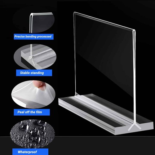 BeapTcely 2 Pack 11 x 17 Inches Acrylic Sign Holder Horizontal Clear T Shaped Sign Holder Table Photo Menu Display Stand Double Sided Picture Flyer Sign Holder for Office Restaurant Store (2 Pack)