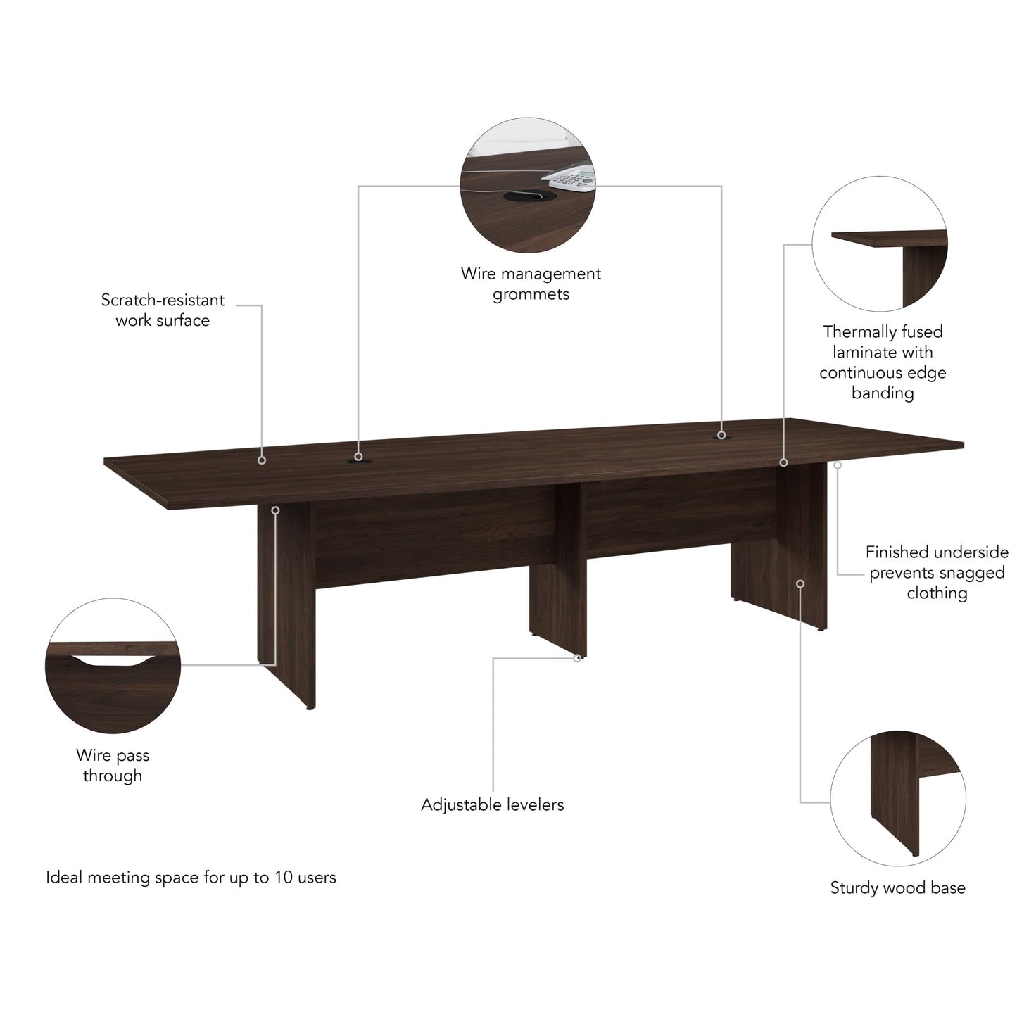 Bush Business Furniture 96-inch Office Conference Table with Wood Base, Boardroom Meeting Space for 8 Users, Modern Hickory