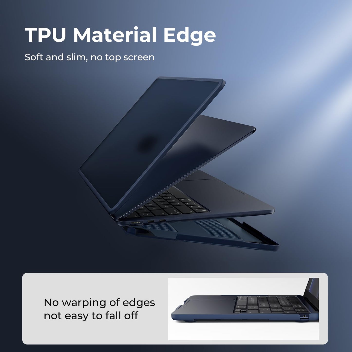BlueSwan Anti-Cracking Case for MacBook Air 13 inch, M5 2026 M4 M3 M2 2025-2022 A3449 A3240 A3113 A2681, Drop Protection Soft TPU Bumper PC Base for Air 13.6 inch, Frosted Midnight