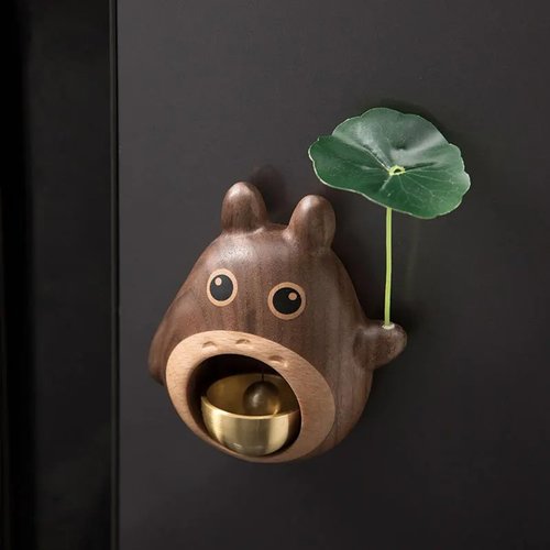 NADEnVIE Wood Door Bell Black Walnut Cartoon Doorbell Dopamine Wind Chime Suction Ornament WoodyBeing, Shopkeepers Bell Totoro Shape Shopkeeper Bell For Door Opening