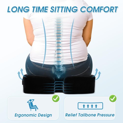 NAJOFAN 4-Inch Thick Firm Memory Foam Seat Cushion for Tailbone, Hip & Sciatica Pain Relief, Ideal for Office & Car, with Extra Mesh Cover, Easy to Clean, Perfect for Seniors