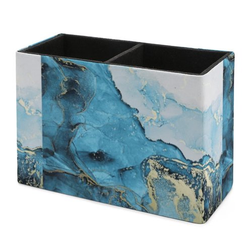 Niapessel Pencil Holder for Desk, Blue Marble Pen Holder Storage Desktop Pen Organizer Desk Pencil Organizer Makeup Brush Holder for Office School College Leather