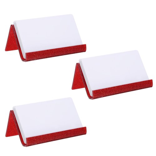 uxcell 3pcs Business Card Holder for Desk, Acrylic Bling Business Name Card Organizer Desktop Card Rack Display Stand for Office Exhibition Meeting Home, Red