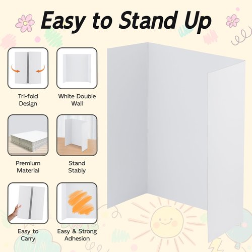 Somime 4 Pack Trifold Poster Board, 16x24 Inches White Presentation Board, Portable Display Board for Science Fair, School DIY Project and Business Exhibitions