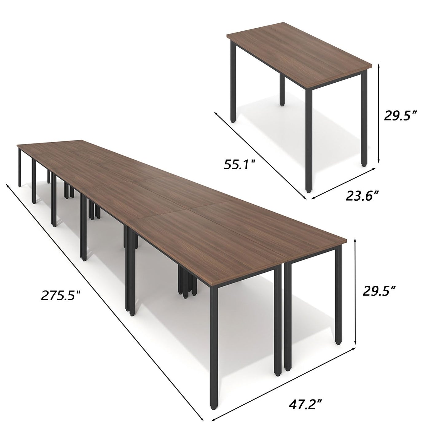 Bonzy Home Conference Tables 23ft Office Computer Desk for Meeting Room Study Writing Printer Podcast Table for 24 People Rustic Walnut 10PCS 275.5"x47.2"x29.5"