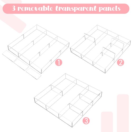 EupHHonycs Acrylic Clear Drawer Organizer 6 Section Divided Makeup Organizer Tray 11.8x11.8x1.8 inch Junk Drawer Storage for Office Bedroom Desk Supplies and Accessories