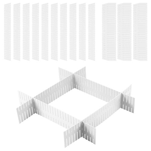 ZOENHOU 80 PCS 14.5 x 2.75 Inch White Drawer Dividers, Adjustable Plastic Grid Drawer Divider Organizers for Makeup Drawers Desktop Kitchen Organizers and Storage