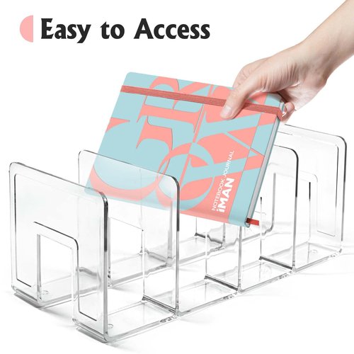 Vowcarol Book Organizer Clear File Sorter, Large Slot Acrylic Desk Organizer, Desktop File Folder Holder Organizer, Office Storage Stand Rack for Book, Envelopes, Mail, Document - 2 Pack