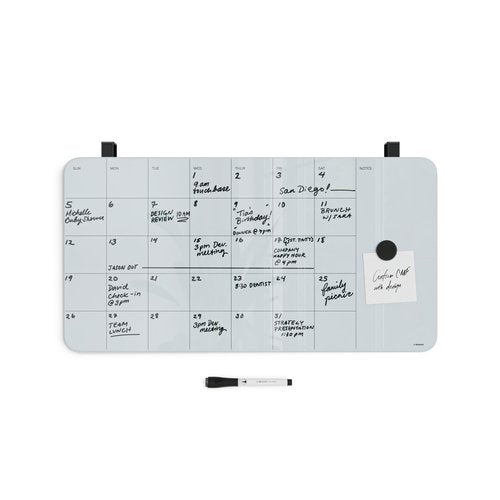 U Brands Magnetic Cubicle/Wall Glass Dry-Erase Monthly Calendar Board, 23" X 12" Inches, White Frosted Surface, Frameless