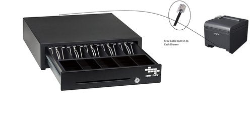 EOM-POS Cash Register Money Drawer. Compatible with Square [Receipt Printer Required]. Includes Built in Cable to Connect to Receipt Printer. (Printer Driven)