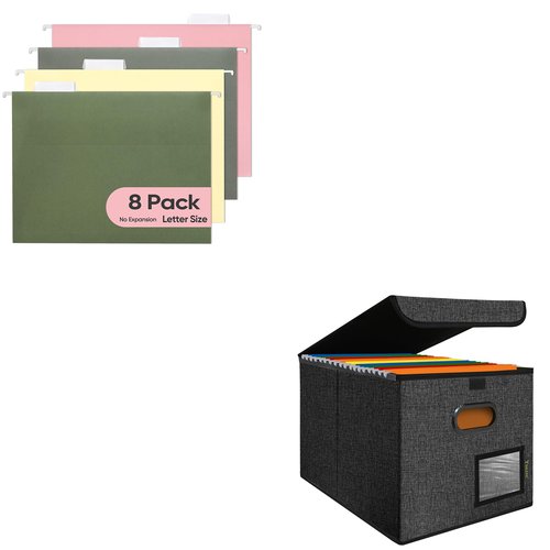 BALEINE File Organizer Box with Lid+ Hanging File Folders (8PK Combo)