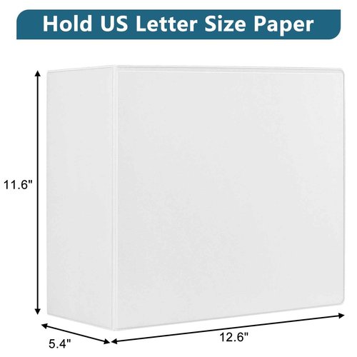 CIXILDTS 5-Inch 3 Ring Binder, Standard 5" Slant-D Ring Binder Fit Letter Size Paper, Presentation View Binders, White, 2-Pack