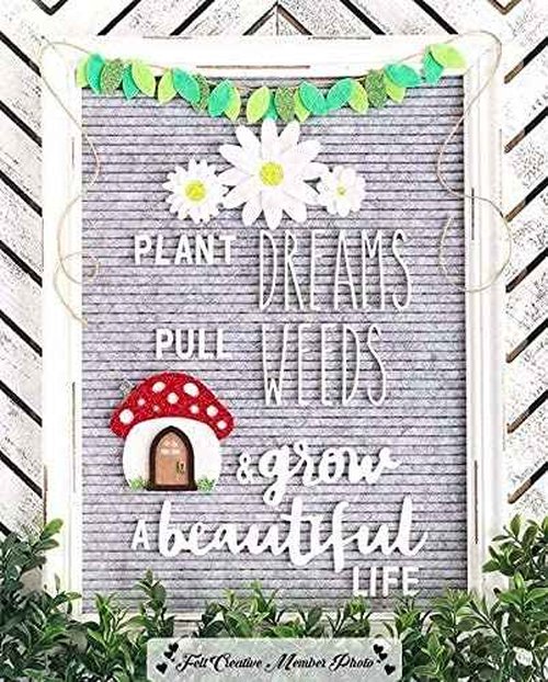 Gray Felt Letter Board Back to School Sign with Rustic Wood White Frame - Grey Farmhouse Letter Board Sign with Stand - Baby Announcement 12x16 Felt Board Changeable Message Board with 350 Letter Set