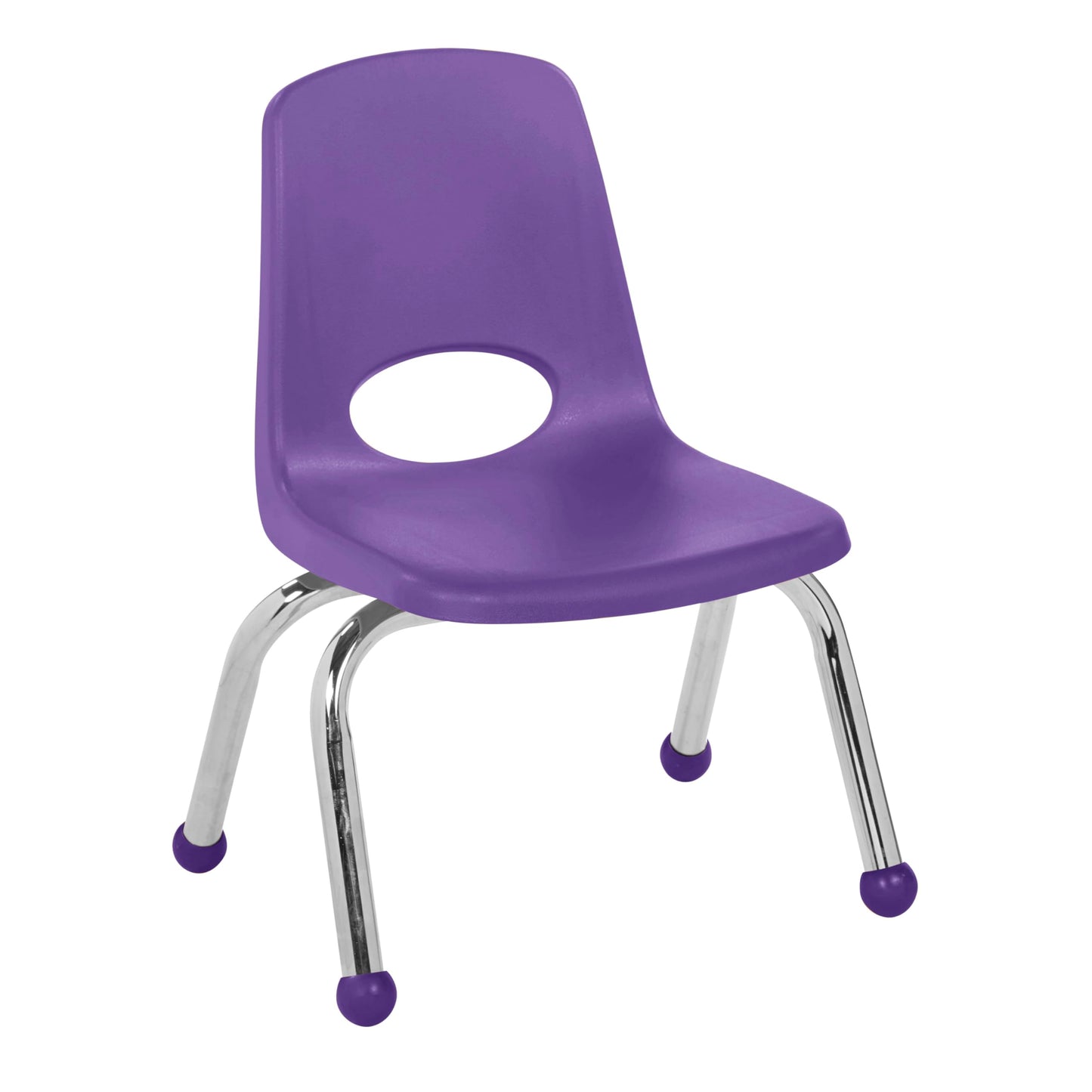 FDP 10" School Stack Chair,Stacking Student Seat with Chromed Steel Legs and Ball Glides For In-Home Learning or Classroom - Purple (6-Pack), 10355-PU