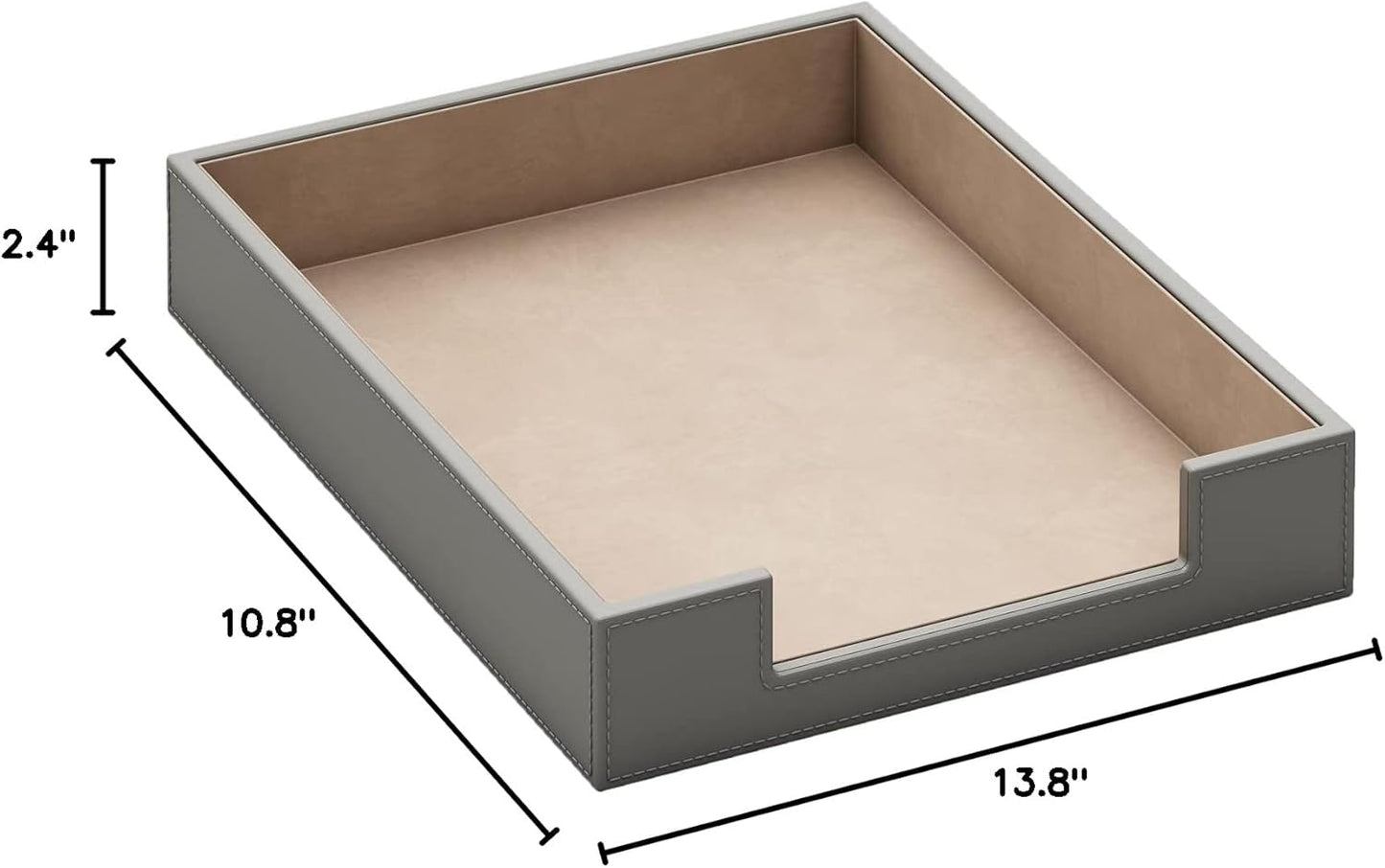 THIPOTEN Leather Letter Tray - Elegant Desk Organizer for Office Supplies & Mail | Grey Finish