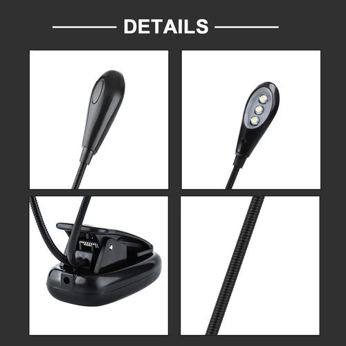 Clip On Music Stand Book Reading Light, Mini Double Adjustable Arms LED Lamp for Music Stand, Night Reading(6 Beads)