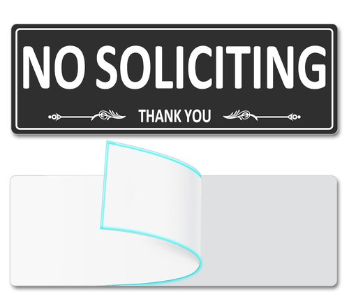 i-CowFun (2 Pack) Premium Metal Self-Adhesive No Soliciting Sign for Front Door, 7.5 x 2.5 Inches Aluminum No Solicitation Signs for House, Business, Home, Office, Window, No Fade, Rust Free