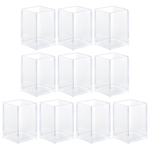 10 Pack Clear Acrylic Pen Holder Makeup Brush Holder Desktop Pencil Organizer Acrylic Pencil Cup Stationery Office Organizer Accessory for Office School Makeup Desk
