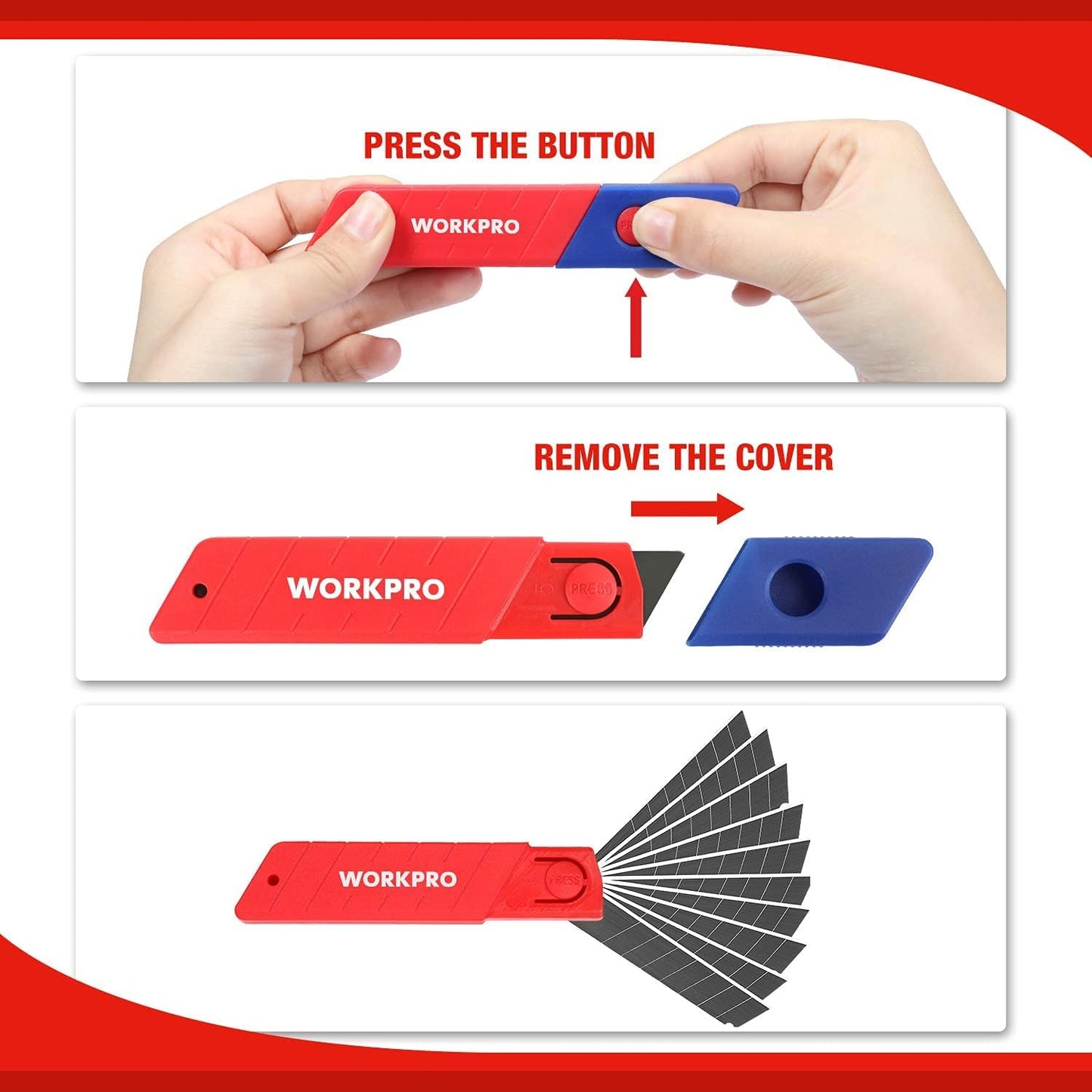 WORKPRO 18mm Retractable Utility Knife with 10-Piece SK5 Blades