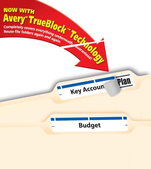 Avery TrueBlock File Folder Labels, 2/3" x 3-7/16", 1,500 Printable Labels, White/Blue, Permanent (5766)
