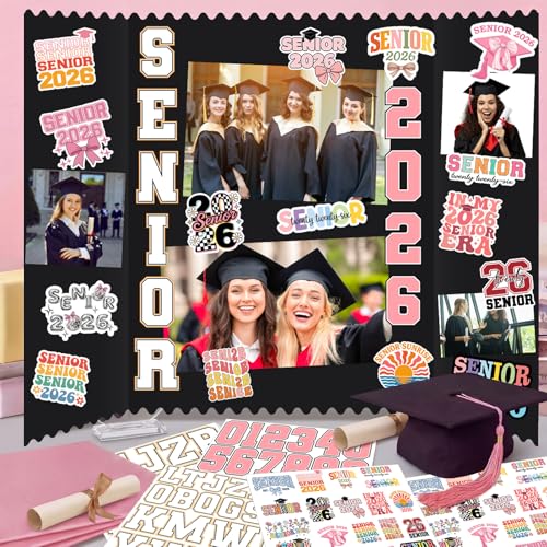 Graduation Display Boards Set 3 with Senior 2026 Stickers, 24x16 Inch Trifold Photo Frames