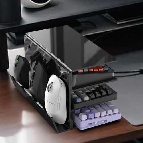 SIKAI CASE Keyboard Stand for Desktop 3 Layer Acrylic Stand Gaming Keyboard and Mouse Storage Thicken Dustproof Storage Holder Holds up 4 Keyboards,3 Mice,folder etc for Office,Home,School,Kitchen