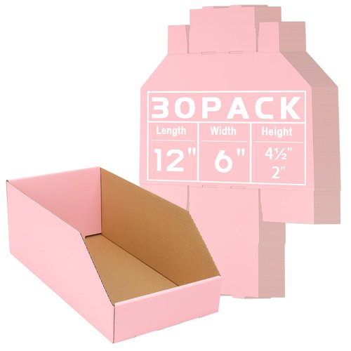 DERZIFUN Cardboard Storage Bins 30 Pack, 12x6x4.5inch Pantry Bins for Parts, Snacks, Bottles, Cans