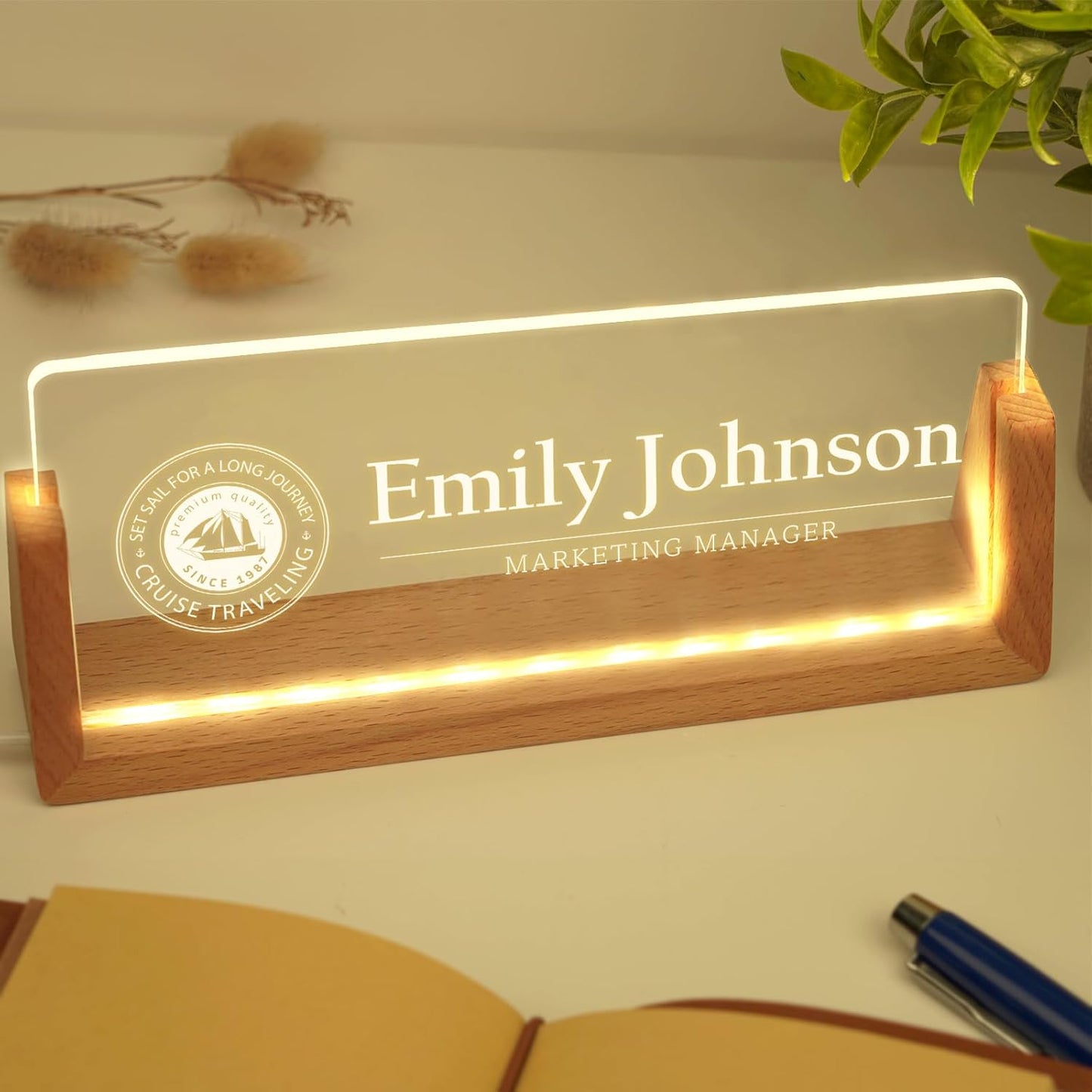 Skiennix Custom Name Plate - Personalized Light-Up Acrylic Desk Sign | Unique Office Gift for Boss & Coworkers