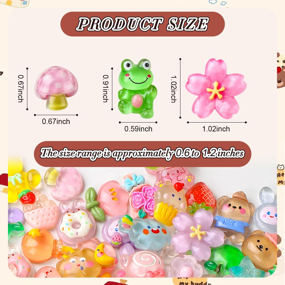 Vellibring 60PCS Cute Slime Charms Mixed Flatback Resin Charms Set,60 Styles Cartoon Making Kit Decorations for DIY Craft Phone Cases Nails Scrapbooking
