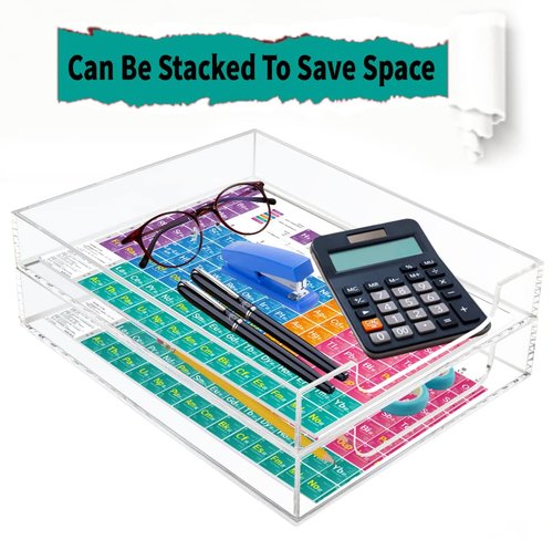 Tasybox Acrylic Letter Tray Paper Organizer, Clear Desk Organizer Tray Stackable Desk Accessories Tray for School Home Office Supplies