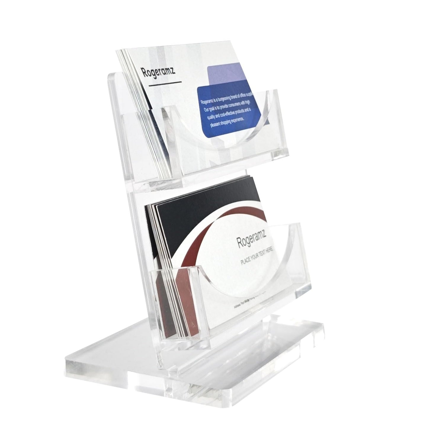 rogeramz Acrylic Business Card Holder 2-Tier for Desk - Office & Exhibition Clear Business Card Display Stand, Business Card Organizer with 2 Slots, Holds Up to 130 Cards
