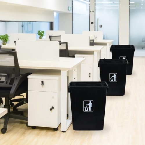 Minekkyes 13 Gallon Plastic Open Top Wastebasket, Rectangle Garbage Bin, Under Sink Trash Can, Black, 4 Packs