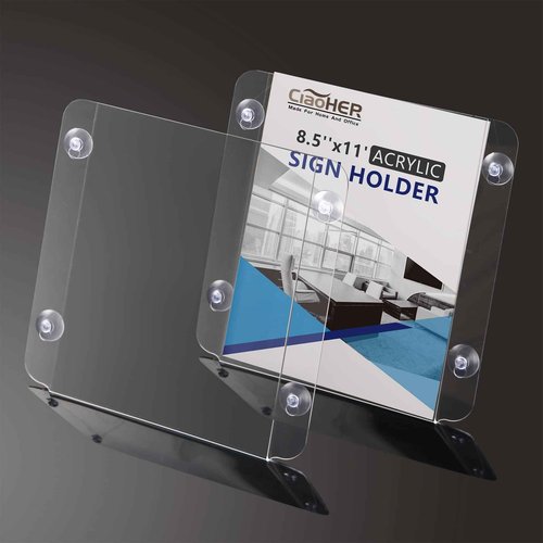 CiaoHER Acrylic Sign Holder 8.5 x 11, Clear Acrylic Frames Glass Window Wall Mount Advertising Signage Sign Holder with 4 Suction Cups for Mall, Office, Home, Restaurant, Vertical （4 Pack）
