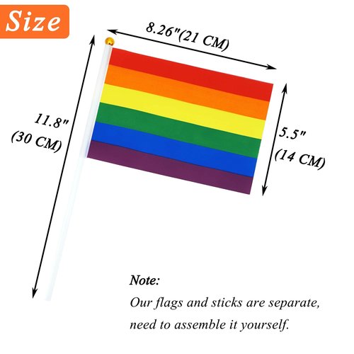 50 Pack Pride Flags Rainbow Pride Flag Small Flag Pride Month Accessories Gay LGBTQ Stick Flag USA American Rainbow Flag Hand Held Flags Decorations for Parades Rainbow Festival