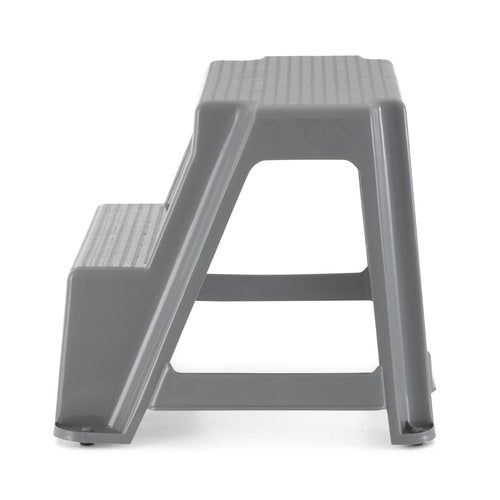 Gracious Living Plastic 2-Step Stool, Portable Step Stool, 16 Inches Tall, Gray