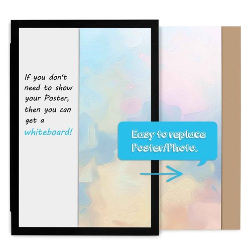 YCCYYCCY Black Frame Enclosed Whiteboard with Wooden Frame, Approx.16x11in Poster Frame and Functional Whiteboard for Office, Home(Poster Not Included)