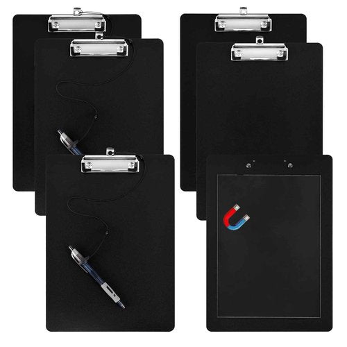 6 Pack Magnetic Clipboards with Pen Holder 9X 12.5 Black Clip Board with Low Profile Letter Size Clipboards Nursing Clipboard Foldable Forklift Clipboard for Refrigerator Office Classroom(6)