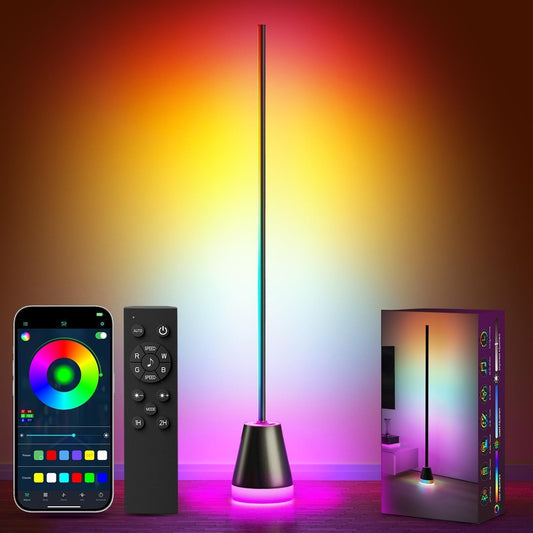 Smart RGB Corner Floor Lamp - 1700 Lumen LED with App & Remote Control | Color Changing Mood Lighting for Living Room & Bedroom