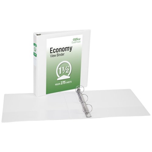 Office Essentials Economy View 3 Ring Binders, 1.5" Round Rings, 2.1" Spine, 275-Sheet Capacity, White Binders (12-Pack of 03426)