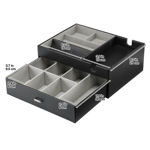 ProCase Father's Day Gift 2 Layers Valet Tray, Nightstand Organizer EDC Dump Catchall Trays with Phone Charging Station, Dresser Top Table Beside Entryway Storage Box -Black