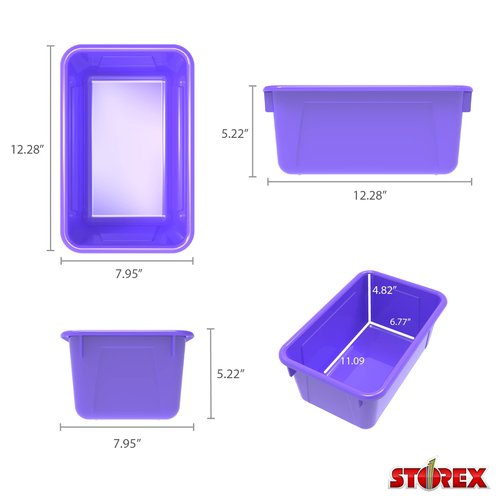 Storex Small Cubby Bins – Plastic Storage Containers for Classroom with Non-Snap Lid, 12.2 x 7.8 x 5.1 inches, Purple, 5-Pack (62411A05C)