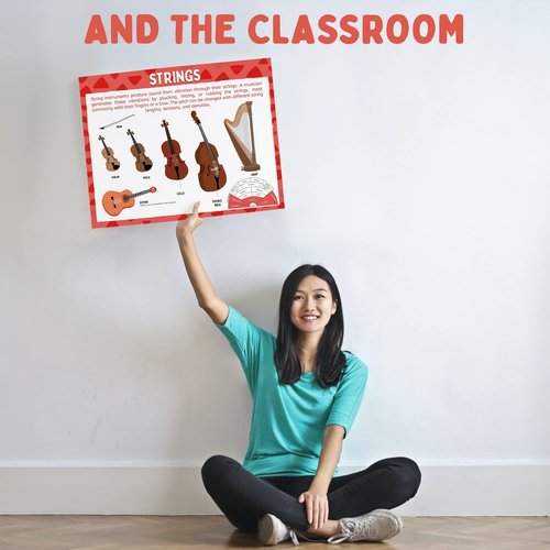 Musical Instrument Family Posters 6 Pack - Music Posters Includes Orchestra Seating Chart. Dry-Erase Music Classroom Supplies for Teachers. 13x17 inch