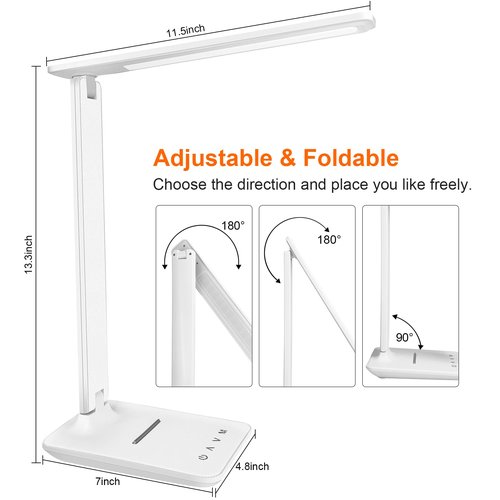 karidi LED Desk Lamp Dimmable Table Lamp with USB Charging Port, 5 Lighting Modes, Sensitive Control, Foldable Portable Desk Light for Home Office Bedroom Reading (White)