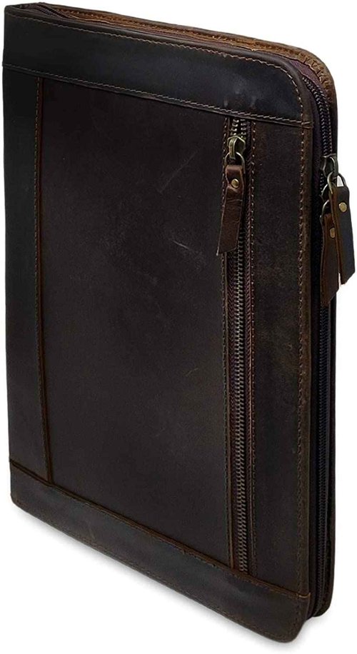 HG-LTHR Genuine Leather Business Portfolio Professional Organizer Men & Women Durable Leather Padfolio with Sleeves for documents & Notepad Compatible with Ipad pro 12.9"