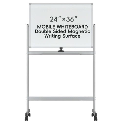 INNOVART Mobile Whiteboard 36" x 24", 360° Reversible Double Sided Magnetic Dry Erase Board with Portable Rolling Stand on Wheels, Easel Standing Board with Aluminum Frame