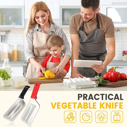 Stainless Steel Shredder Knife 2025 New Multifunctional Vegetable Cutter, Cabbage Shredder, Stainless Steel Double-Layer Slicer for Kitchen (Red+Black)