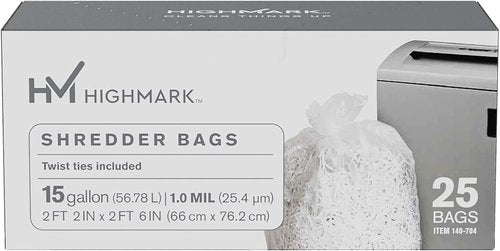Highmark Shredder Bags - 1 Mil Thickness, 15 Gallon Capacity, Clear | Box of 25