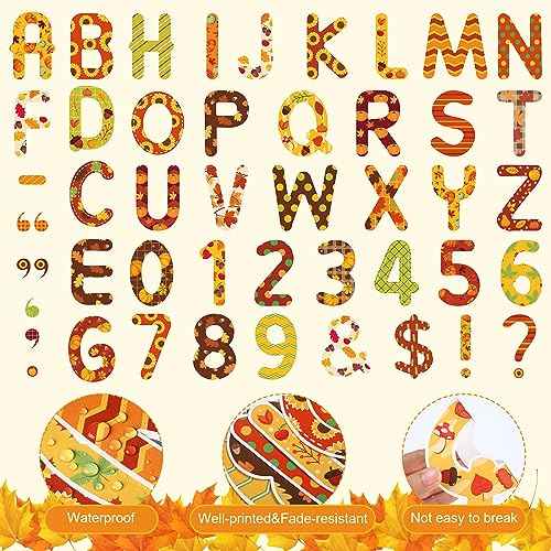 Faccito 176 Pcs Fall Bulletin Board Decorations Letters and Numbers Alphabet Cutouts Thanksgiving Theme Punctuation Symbol Accents for Classroom Preschool Teacher Kids Toddler Autumn Chalkboard Decor