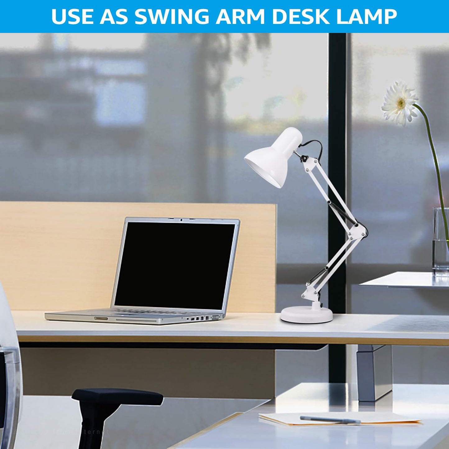 TORCHSTAR Metal Desk Lamp, Adjustable Swing Arm, E26, White