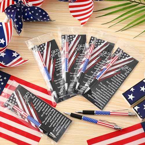 100 Sets Veterans Day Gifts Bulk American Flag Ballpoint Pens USA Patriotic Themed Black Ink Retractable Pen Stars Stripes Bookmarks Stationery Remembrance Day for Home Office Army Veterans Souvenirs